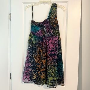 EUC MM Couture One Shoulder Dress, Fun Splatter Paint Print, Size M